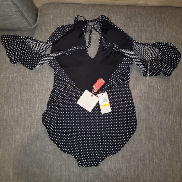 Red Carter Women's Black & White Polka Dot One-piece Swimsuit Size M - Picture 6 of 10